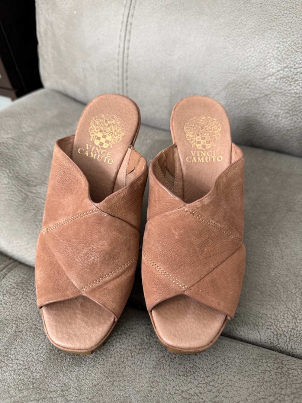 Vince Camuto Tan Crossband Wedge Slide Sandals - Picture 2 of 4